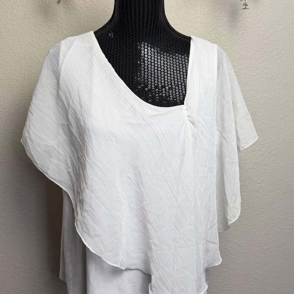 Lollo Lollo USA Cape Blouse Size 4XL White Shimmer Layered Poncho Top